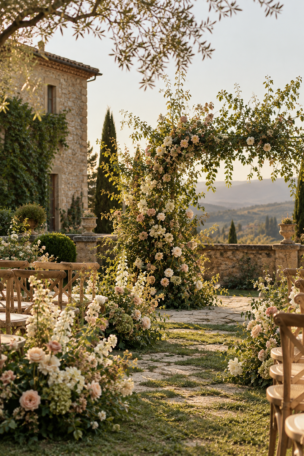 Romantic wedding florals at an Italian villa in Umbria
