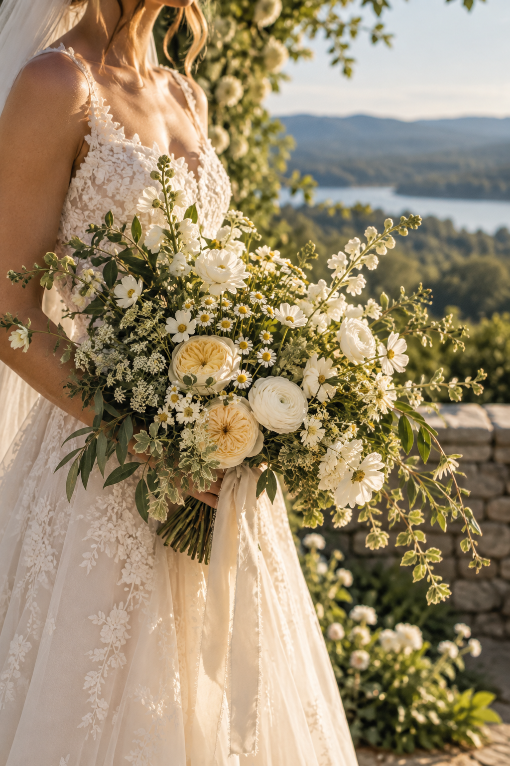 Macro detail of a boutonnière with ranunculus and rosemary from the Hudson Valley wedding